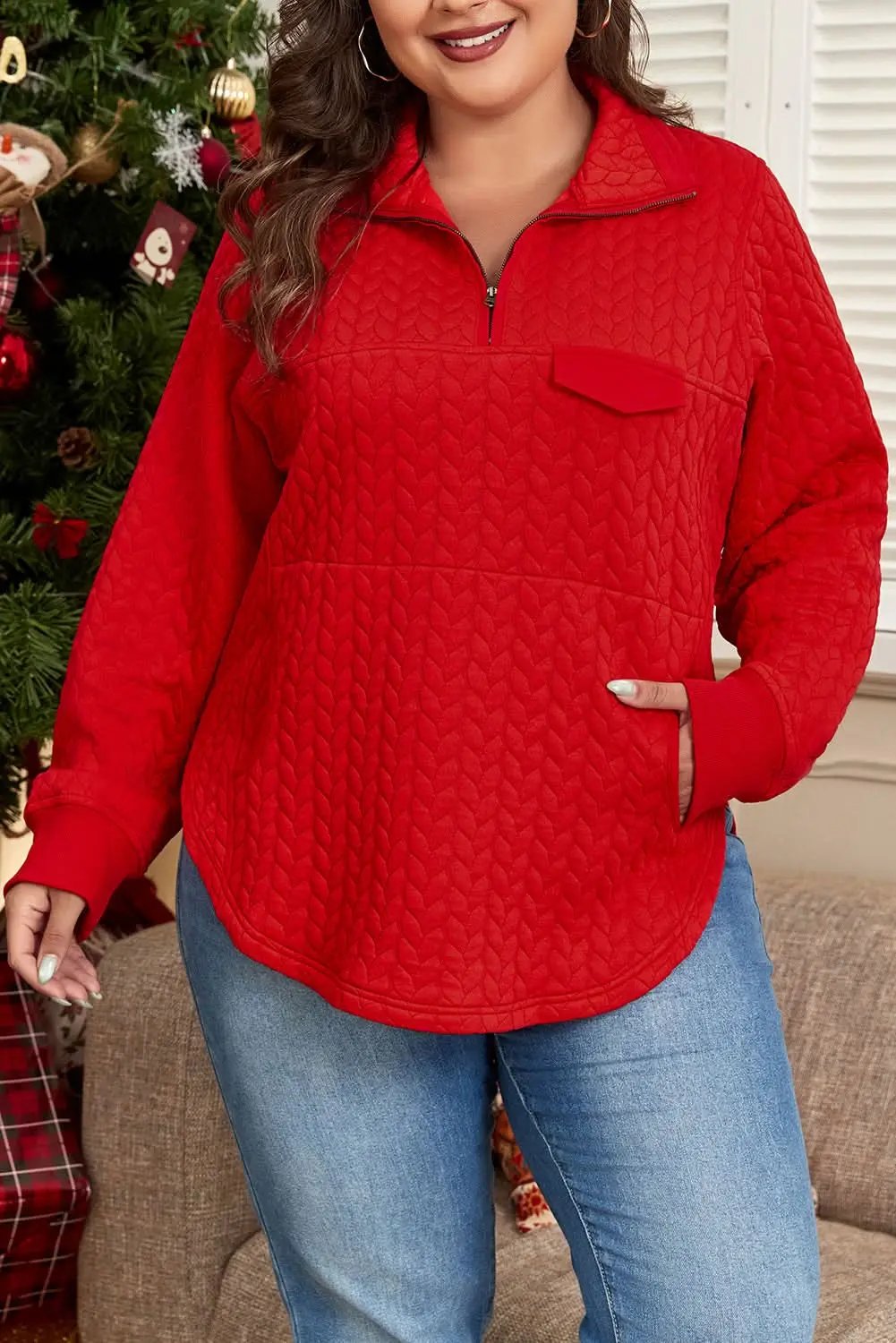 Tomato red plus size pullover - Love Salve